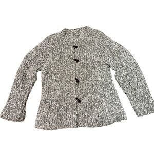 Cozy Marbled Knit Cardigan Soft Grey White Speckled Texture with Toggle Buttons